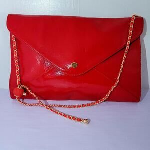 Lodis Glossy Red Clutch With Gold Snap Closure Red Purse Without Chain